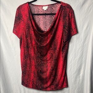 Jaclyn Smith Red and Black Patterned Blouse